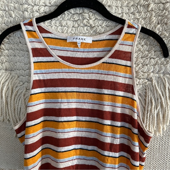 FRAME sunrise multi striped linen tank top S - Picture 2 of 10